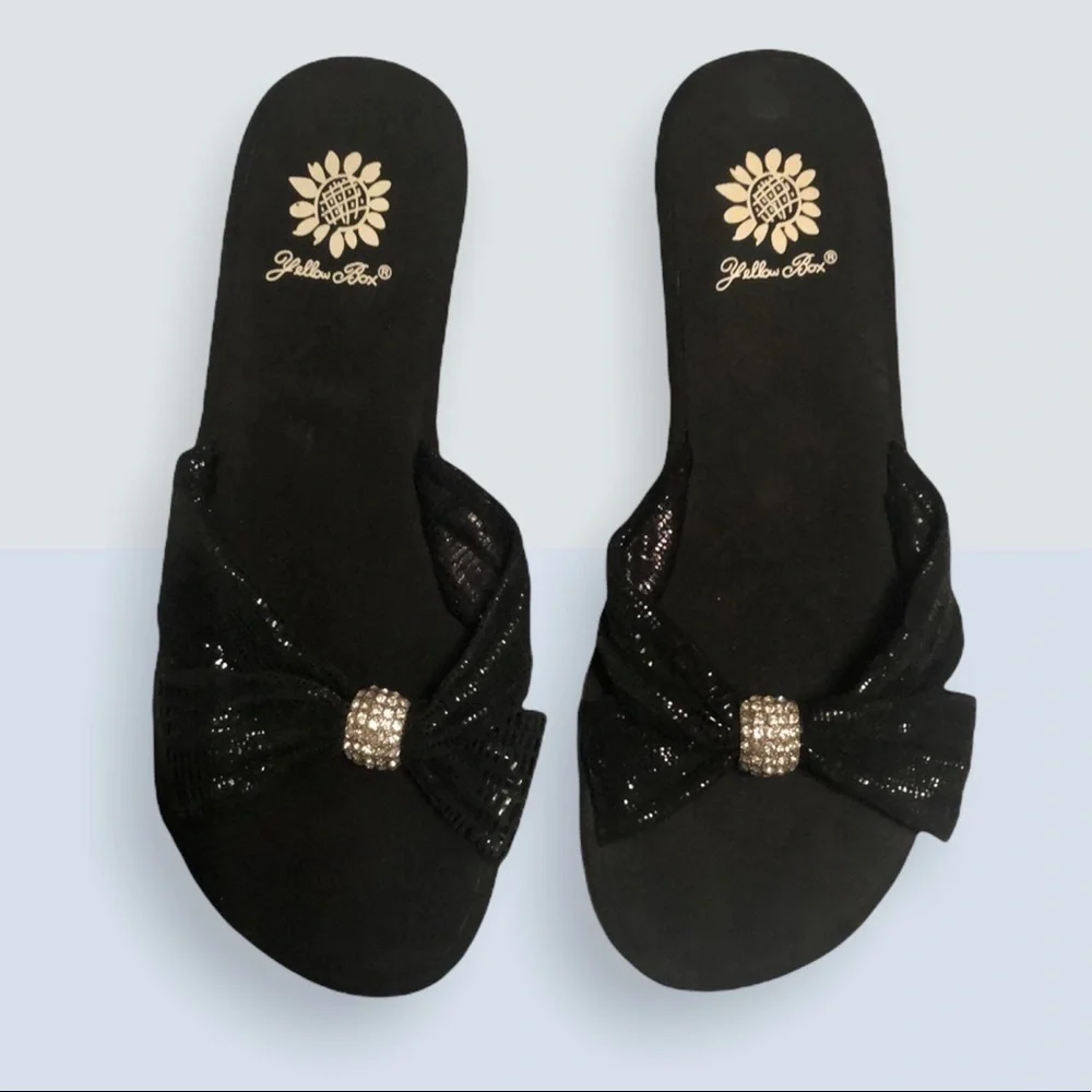 Yellow box wedge sandals with rhinestone . Sz 6 1/2-7